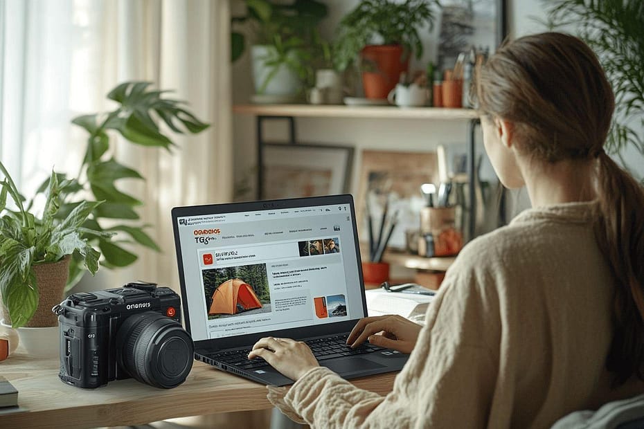 Photographe travaillant sur un ordinateur avec un appareil photo